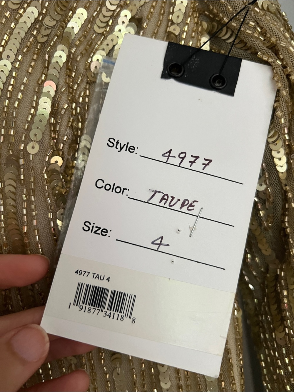 Mac Duggal Style 4977 NWT Taupe Gold Sequin Gown Size 4 Long Sleeve Formal Dress - Picture 3 of 16